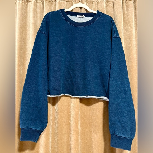 Good American Sweaters - Good American jeanius raw cropped sweater in dark blue denim 2XL Gently used!